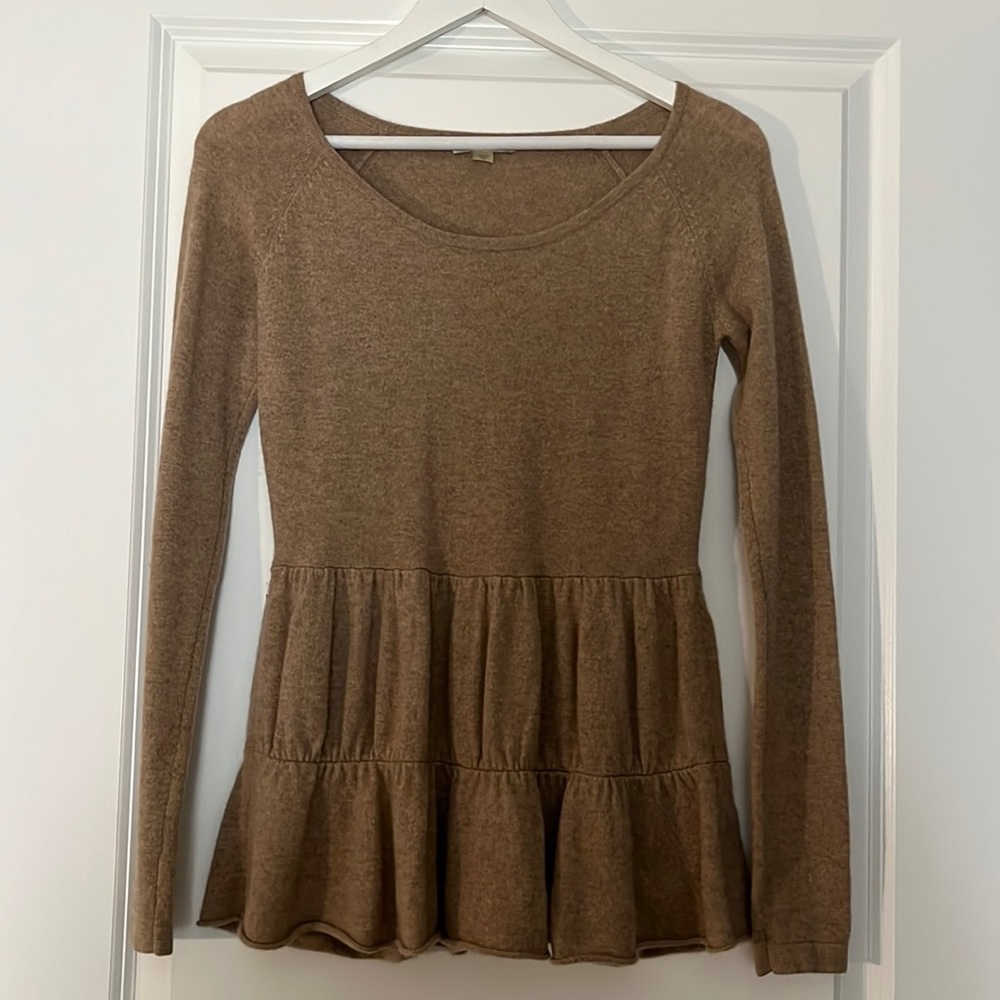 Garnet Hill 100% Cashmere Ruffled Sweater